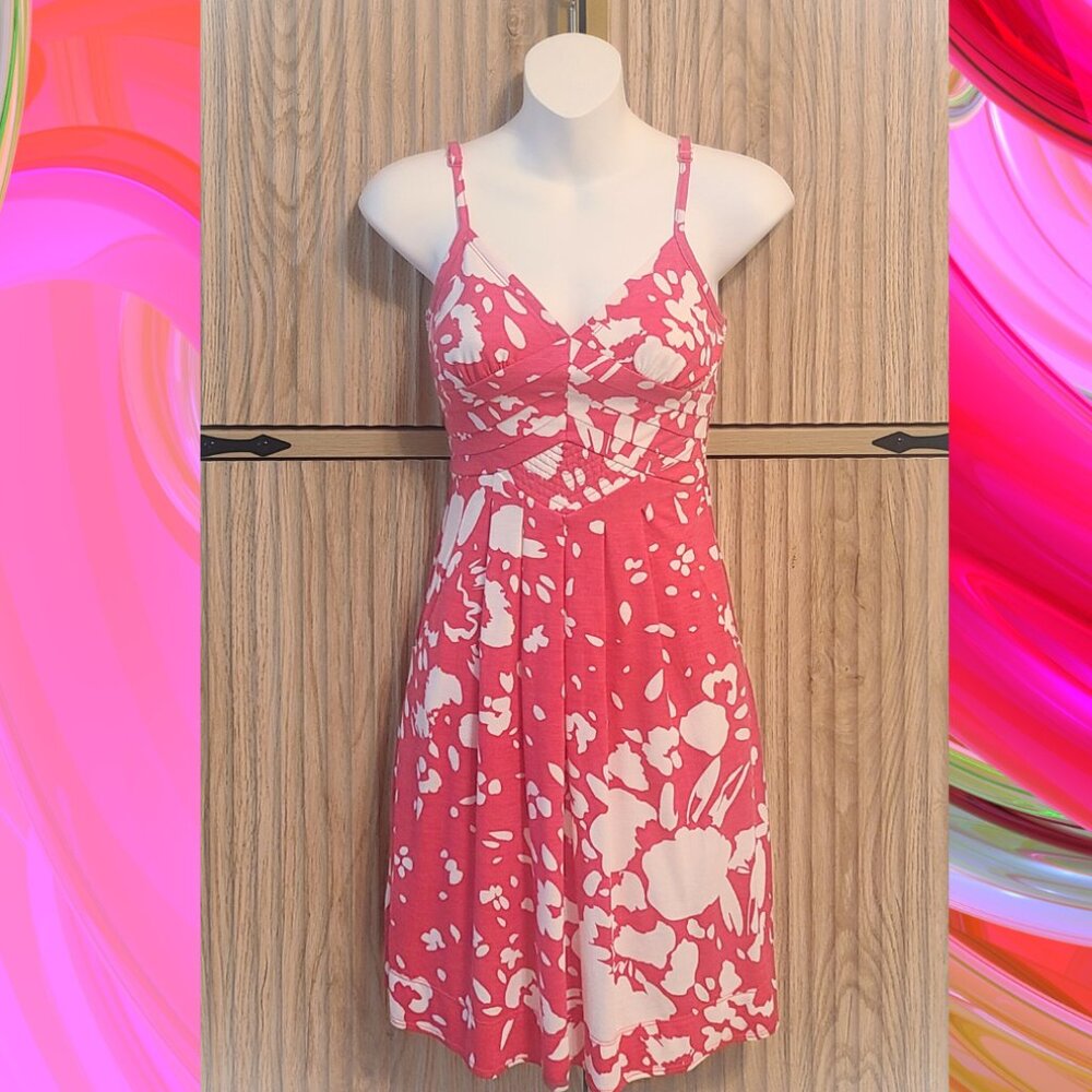 American Eagle Hot Pink/White Floral Sundress XS Adjustable Straps Smocked Back